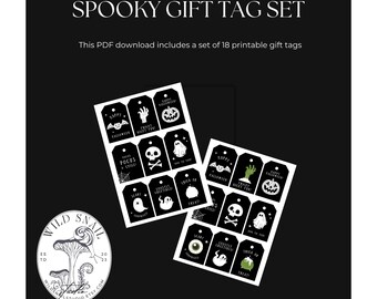Etichette regalo stampabili Spooky Midnight Mischief (PDF)