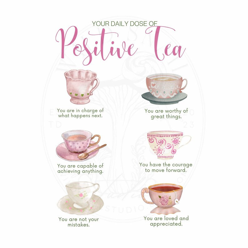 Positive Tea Digital Art Print - Pretty Pink Cups - Etsy