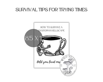 Stampa artistica distopica di Hellscape: scheletro che abbraccia il caffè (PDF)