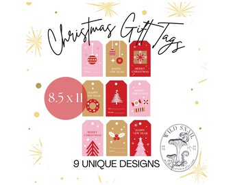 Etichette regalo di Natale stampabili / 9 design unici per le feste / Download immediato / Alberi di Natale rosa
