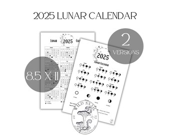 Calendario delle fasi lunari 2025: pacchetto di pianificatori lunari stampabili (PDF)