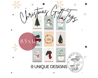 Etiquetas de regalo navideñas imprimibles / 9 diseños festivos (descarga instantánea)