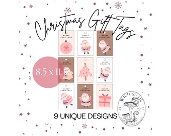 Etichette regalo di Natale stampabili / 9 design unici per le feste / Download immediato / Babbo Natale rosa