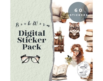 Adesivi Bookworm: 60 adesivi PNG stravaganti (download digitale)
