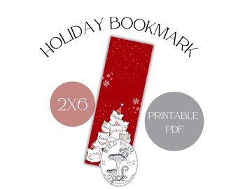 Segnalibro stampabile di Natale / Download digitale 2x6 / Divertimento festivo per gli amanti dei libri / Gattini di Natale