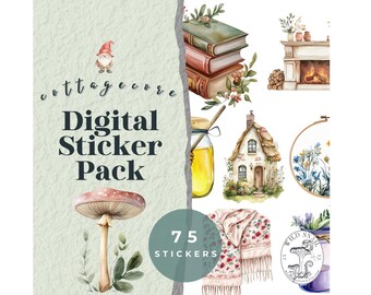 Pacchetto di adesivi digitali Cottagecore / 80 adesivi PNG stravaganti / Adesivi scaricabili a tema cottage accogliente