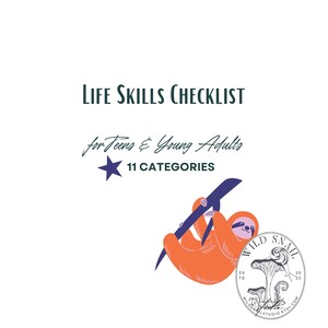 Teen Life Skills Checklist | Printable Checklist | Life Skills for Teens | Sloth