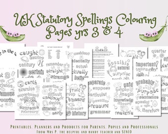 Statutory Spellings Colouring sheets Years 3 & 4, KS2 spelling activities, children's spelling support, ages 7 to 9, primary age spellings
