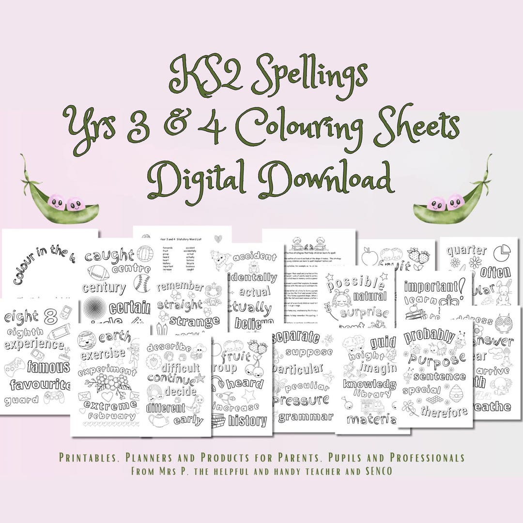 KS2 Spellings Colouring Sheets, UK Years 3 & 4 (digital Download) - Etsy