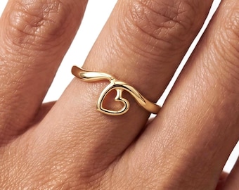 14K Gold Heart Ring: Minimalist Love Band, Delicate Gold Jewelry