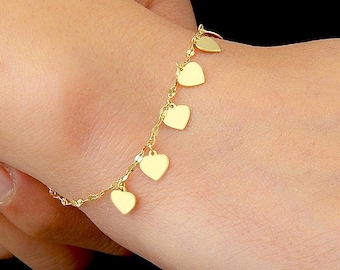 14K massivt guld elegant hjärtformad berlockarmband, minimalistiska vardagssmycken