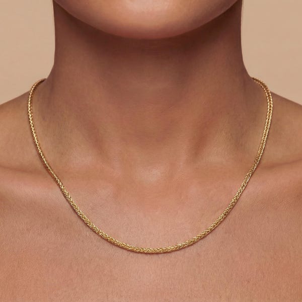 14K Solid Gold Weizen Kettenhalskette, Minimalist Layering Schmuck