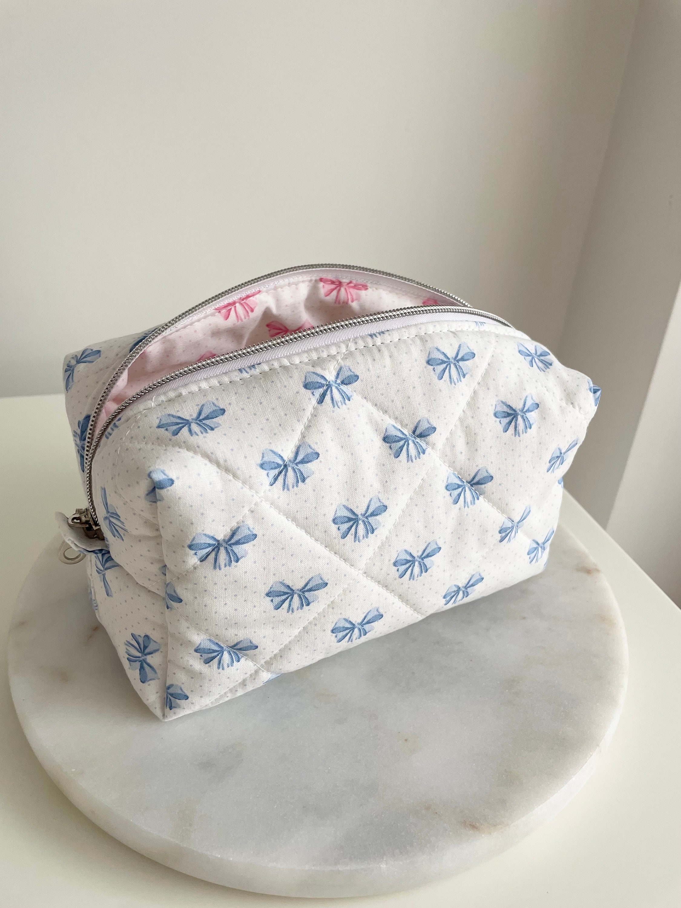 Pink and Blue Bow Ribbon Makeup Bag ,toiletry Bag It Girl Makeup Bag ...