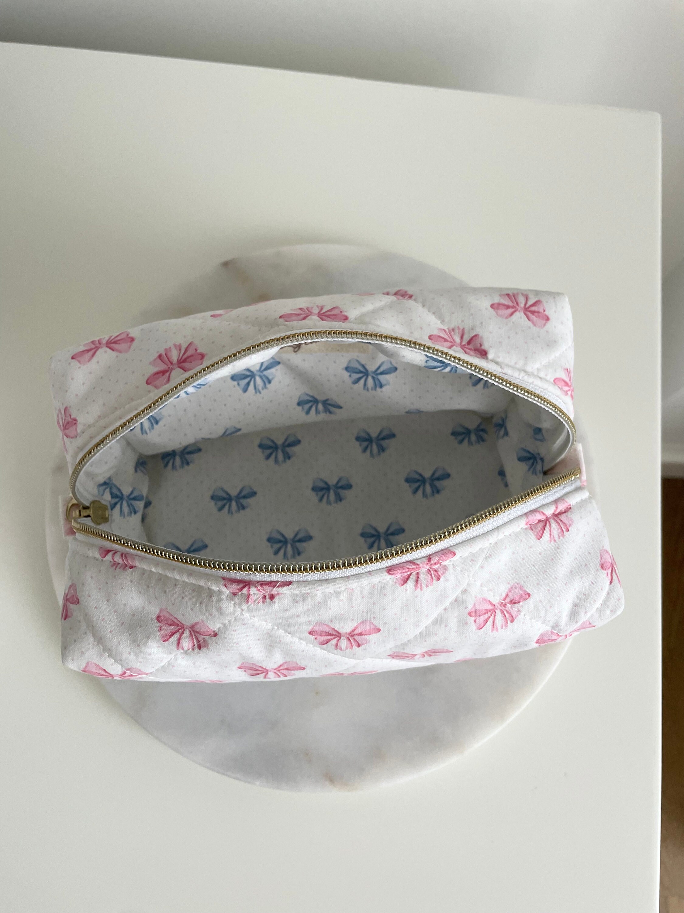 Pink and Blue Bow Ribbon Makeup Bag ,toiletry Bag It Girl Makeup Bag