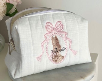 Rabbit and Bow Embroidered Baby Care Bag - Easter Bunny Baby Shower Gift Diaper Bag - Nappy Bag - Mother's Day Gift - Newborn Baby Gift