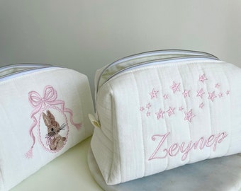 Nombre personalizado y estrella bordada bolsa de maquillaje bolsa de cuidado del bebé nombre personalizado bolsa del hospital del bebé - regalo del día de la madre - regalo personalizado de la ducha del bebé