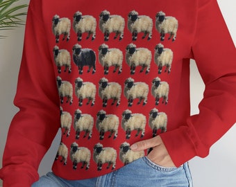 Bluza z księżną Dianą i Czarną Owcą, sweter Lady Di z okrągłym dekoltem, sweter Valais Blacknose, prezent Royal Fashion, prezent Cottagecore dla niej