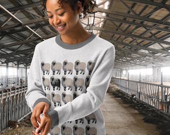 Sweter z czarną owcą księżnej Diany, gruby sweter z okrągłym dekoltem, sweter inspirowany Lady Di, dzianina Valais Blacknose, prezent Royal Cottagecore