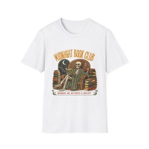 Midnight Book Club skeleton reading T-Shirt | bookish spooky tee