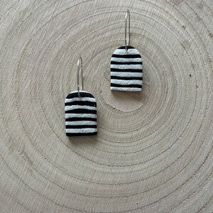 Black and White Striped Dangle Earrings | Polymer Clay | Handmade