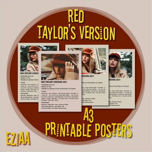 TAYLOR SWIFT&#39;s Red (Taylor&#39;s Version) Digital Printable A3 Album Posters || Wall Decor, High Quality