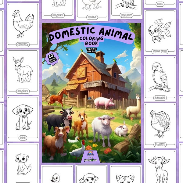 Domestic Animals Coloring Pages | INSTANT DOWNLOAD | Kids Activity | Printable Colouring Pages for Kids.
