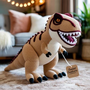 T-Rex恐竜かぎ針編みぬいぐるみ、手作りあみぐるみ恐竜おもちゃ、子供向けジュラシックインテリアギフト、柔らかいぬいぐるみ、恐竜保育園の装飾
