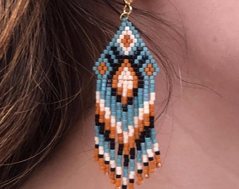 GILA Native Americans Ohrringe, Boho Ohrringe, Handgemachte mexikanische Ohrringe, Geburtstagsgeschenk für Sie, Ohrringe im Huichol Stil,