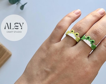 GREEFRO Frosch Perlen Ring, Lustiger Ring für Tierliebhaber, Lustiger Frosch Ring, Perlenring, Handgefertigter Schmuck