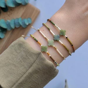 Four Leaf Clover Bracelet, Van Cleve Jewelry, Gemstone Armband, Good Luck Gift for Her, Minimalist Gift for Women, Boho Style Lucky Jewelry