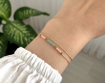 Delicate Rose Gold Bridesmaid Bracelet, Dainty Multicolor Bracelet with Small Bead, Tiny Beaded Minimalist Jewelry, Gold Bridal Bracelet