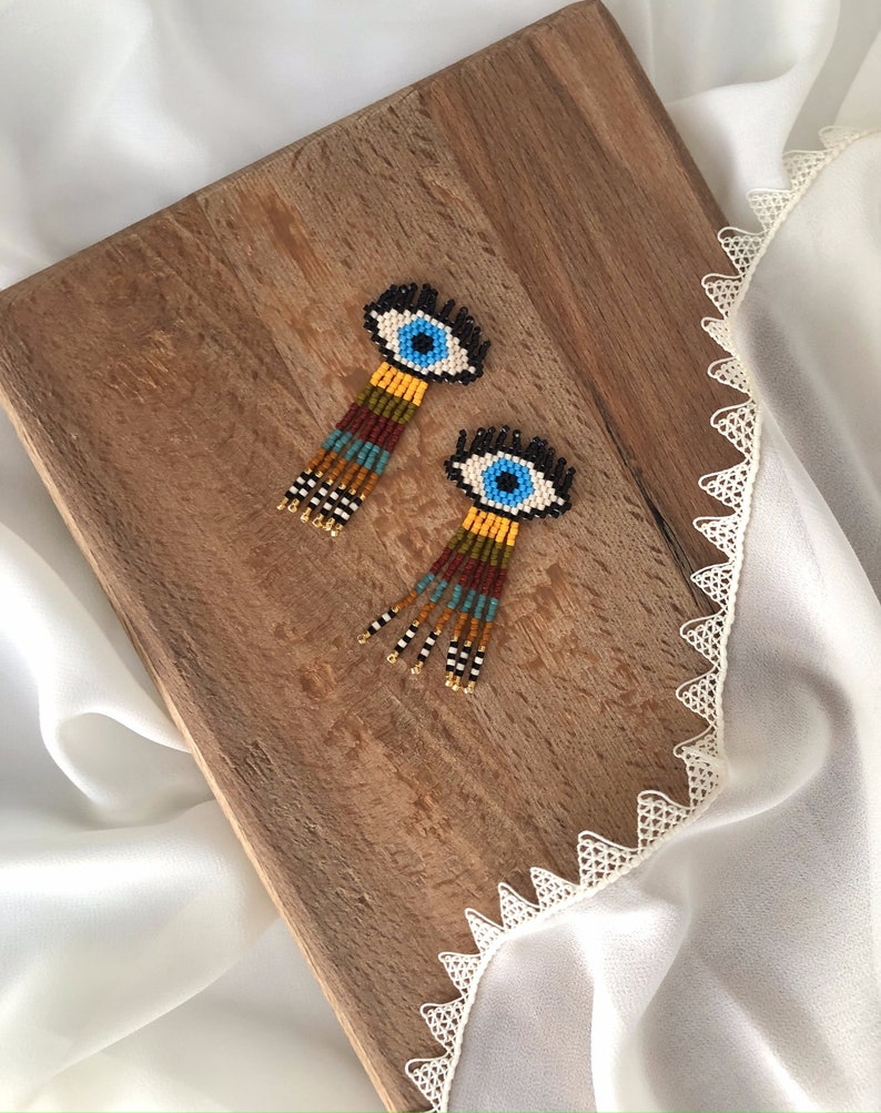 Blue Evil Eye Dangle Earrings, Protection Earrings with Miyuki Bead, Good Luck Jewelry, Turkish Nazar Earrings for Her, Multicolor Evil Eye image 7