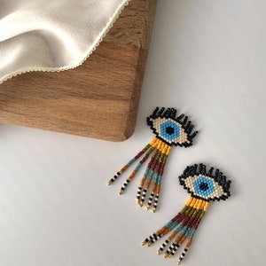 Blue Evil Eye Dangle Earrings, Protection Earrings with Miyuki Bead, Good Luck Jewelry, Turkish Nazar Earrings for Her, Multicolor Evil Eye image 6
