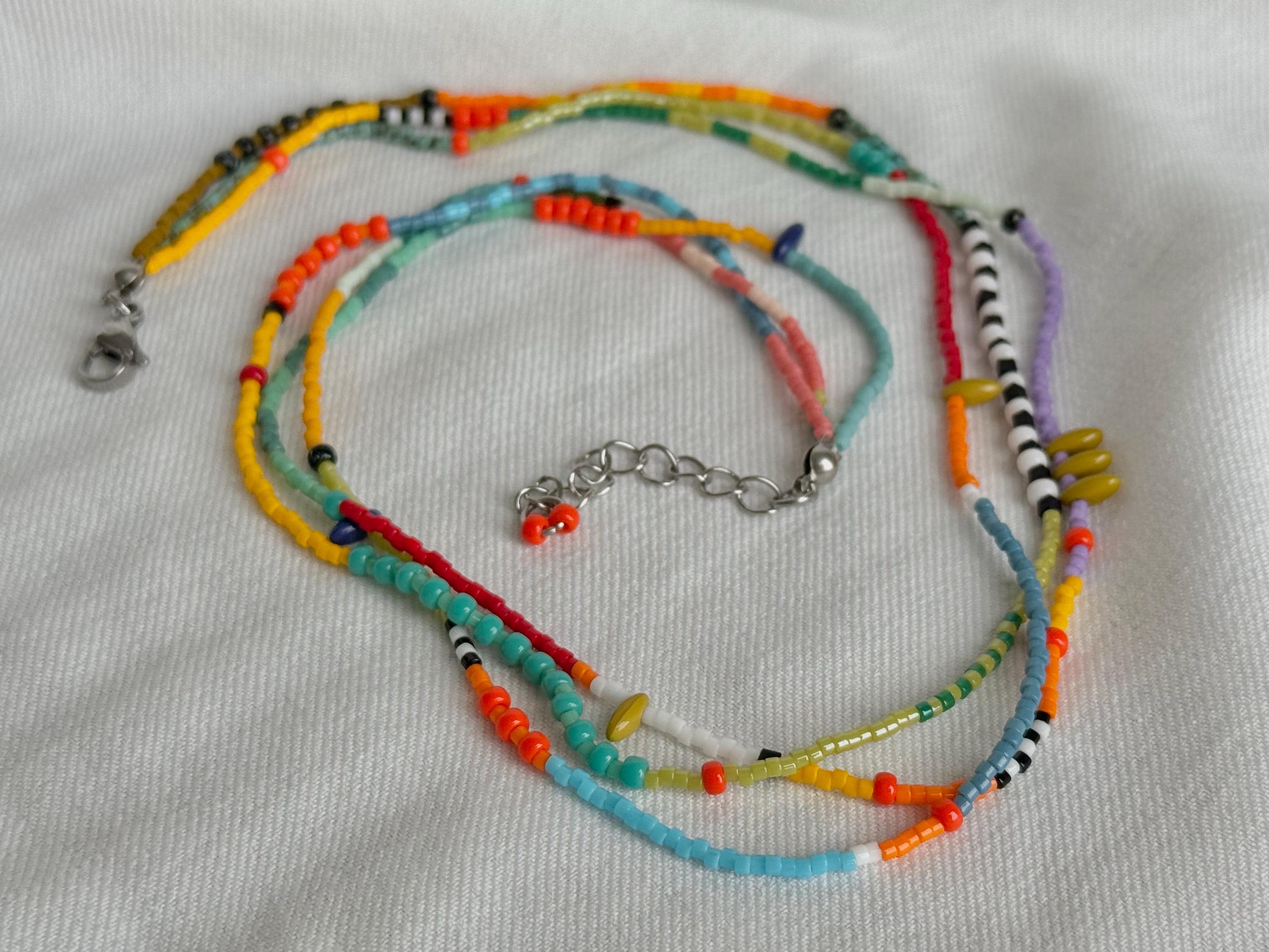 Collier Multi-rangs En Perles Multicolores - Matières Recyclées - Longueur 56-60 Cm - Neuf Avec étiquettes