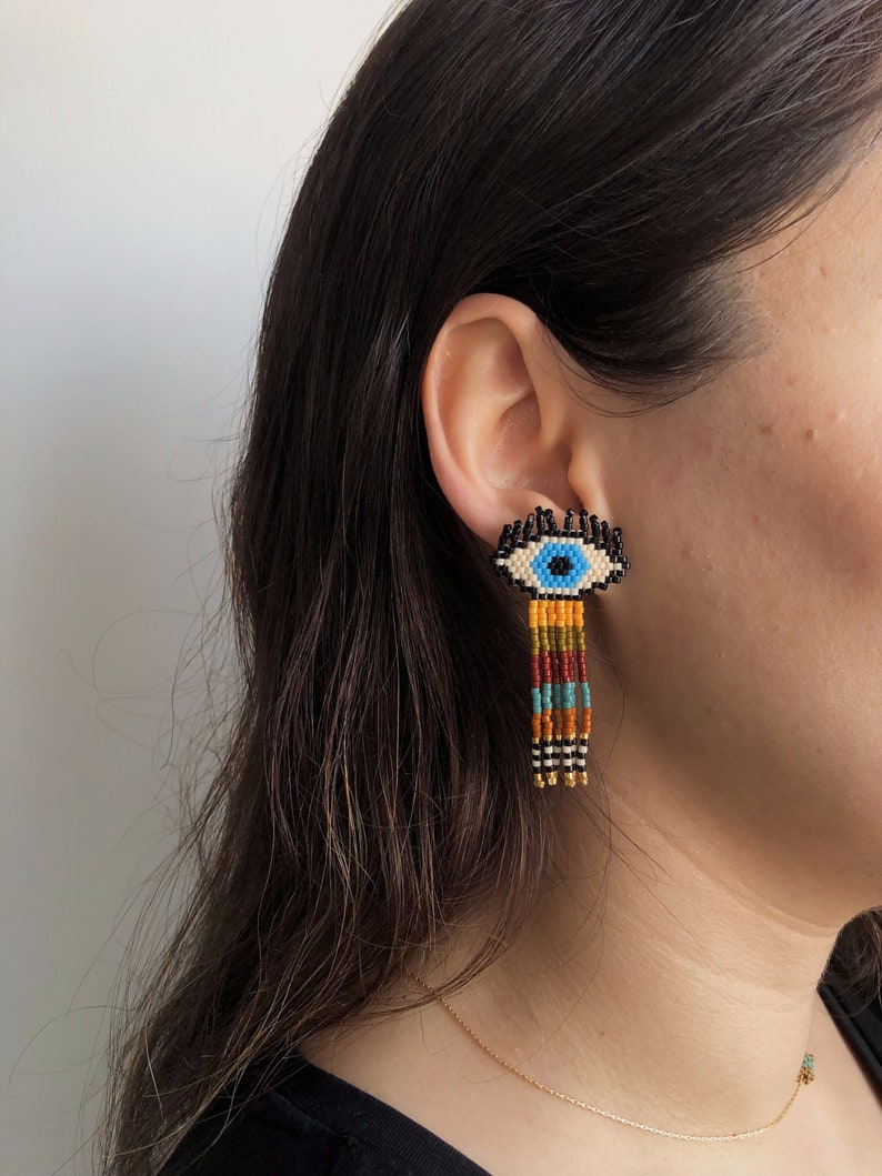 Multicolor evil eye protection earrings for her