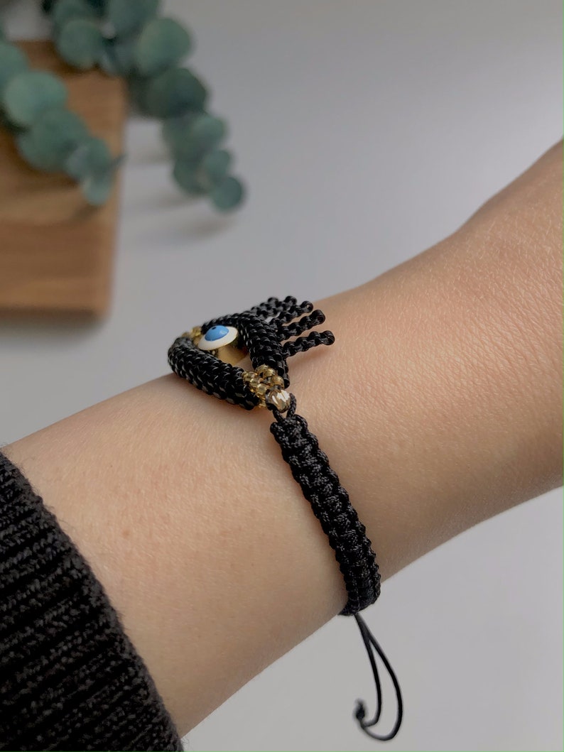 3D Evil Eye Bracelet, Evil Eye Protection Bracelet for Her, Black Evil Eye Beaded Jewelry for Women, Custom Handmade Jewelry with Small Bead image 6