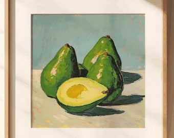 Avocado Wall Art, Kitchen Decor, Avocado Print, Food Illustration, Modern Art Print, Minimalist Wall Art, Avocado Lover Gift