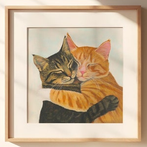 Brown Tabby Cat and Orang Ginger Tabby, best friends, introvert and extrovert, orange tabby cat painting, cat lover gift, cat mom art