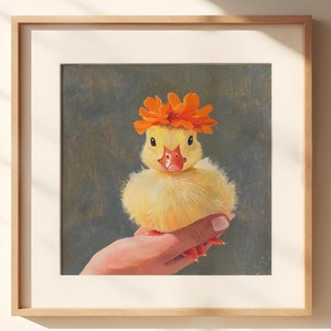 Floral Duckling Wall Art, spring duckling print, woodland nursery print, country farmhouse art, spring painting, cute duckling art, duck art