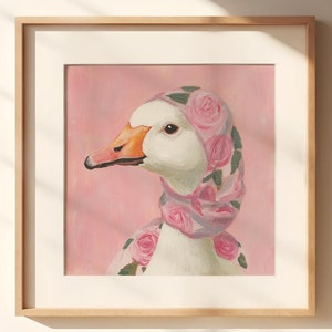 Babushka-ganzenprint, cottagecore vintage afdrukbare kunst elegante printables decoratieve gans esthetische gans vrouwelijke kunst muur vrouwelijke print