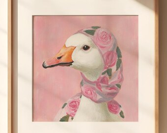 Babushka Geese Print, cottagecore vintage printable art elegant printables decorative goose aesthetic goose feminine art wall feminine print