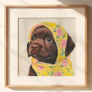 Baby Choclate Labrador Retriever Puppy, Chocolate Labrador Retriever Art, Labrador Vintage, Chocolate Cottagecore Labrador, Farmhouse Puppy