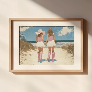 Coastal Cowgirl Printable Poster Print, boots trendy, preppy cowgirl dorm room wall art decor, girly digital download, aesthetic blue pink