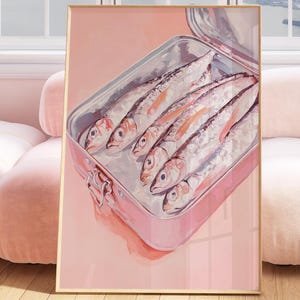 Sardines print, sardine tin vintage poster, retro sardine wall art, fish print, eclectic wall art, colorful kitchen art, maximalist poster