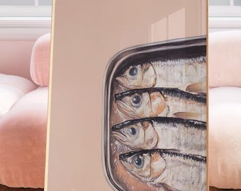 Sardines art print, unframed oil painting print, oil painting still life, sardine oil painting, French kitchen art, restaurant fish art