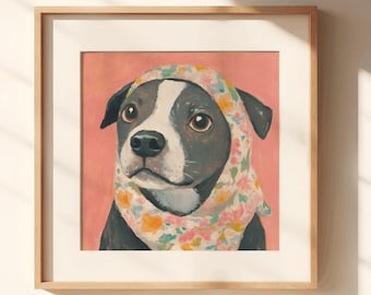 Staffordshire Bull Terrier Babushka Painting, nursery dog wall art, peaceful dog art, staffie art, spiritual dog art, pitbull, dog portrait