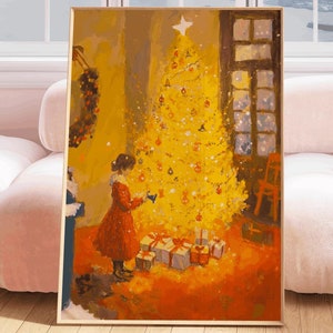 Impresión de árbol de Navidad mágico, arte de árbol de Navidad dorado, foto de árbol de Navidad, póster de invierno, regalo de Navidad, decoración rústica de invierno