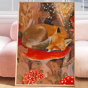 Cottagecore Fox Nursery, Fox Wall Art, Woodland Animals, Fox Decor, Fox Art, Dark Academia, Animal Prints, Fox Lover Gifts