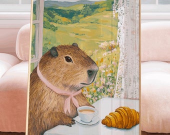 Capybara Cafe, capybara art, capybara gift, cafe painting, cafe capybara prints, capybara cafe poster, capybara painting, capybara print