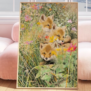 Baby Fox Print, fox cottagecore, woodland fox wall art, woodland nursery art print, woodland gift baby, foxful gift, fox decore, red fox